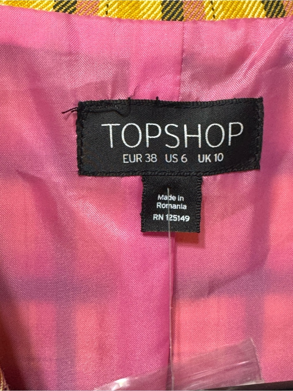 Topshop Pink and Yellow Plaid Double-Breasted Blazer - Picture 7 of 7